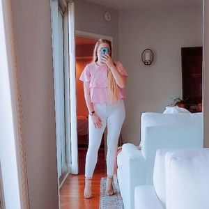 💙NWT zara millennial pink dual tier ruffle blouse